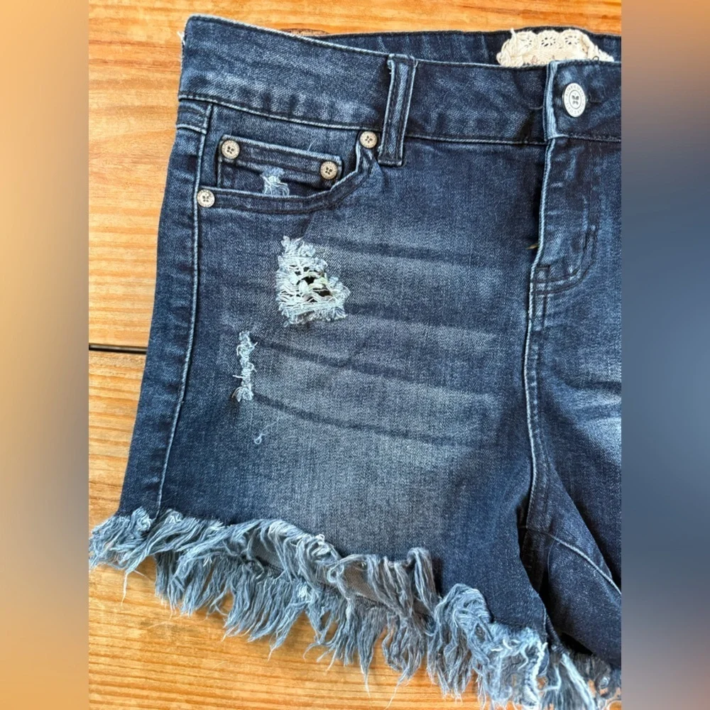 Altar'd State Shorts Womens 26/3 Blue Denim Jean Shorts Cut Off Fringe Stretch
